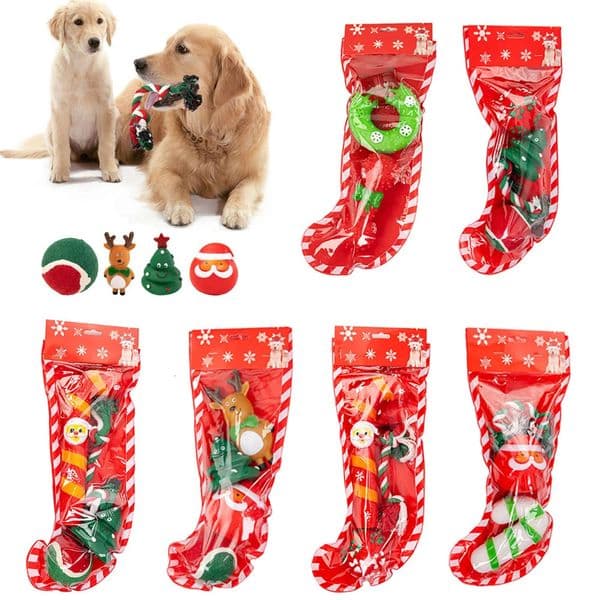 Christmas Pet Dog Toys Set Funny Latex Chew Toy Squeaky Interactive for Puppy Small Medium Dogs Xmas Socks 241028