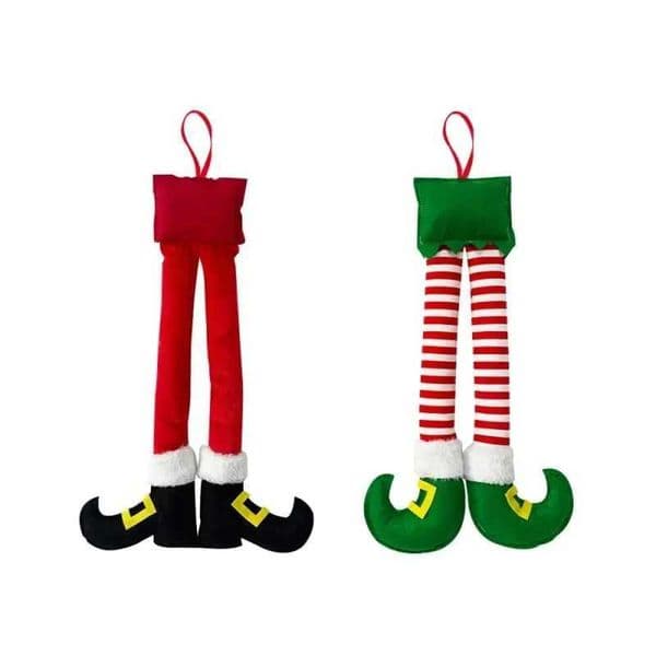 Christmas striped red elf leg hanging tree decoration Christmas fireplace party decoration Christmas car clip decoration W241029