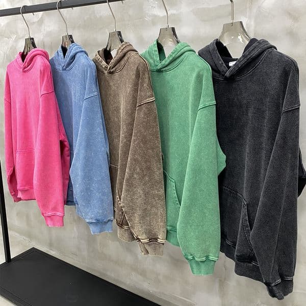 400Gsm Black Acid Wash Hoodies 100% Cotton Vintage Clothing Men Women Oversized Hip Hop Sweatshirts Casual Pullover Y2k Clothes