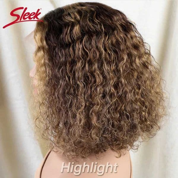 New Arrival Highlight P4/27 Brazil Deep Curled Bob Hair Wig Black Dark Chiffon HD Lace Front Transparent Remy Reddish Brown Z241028