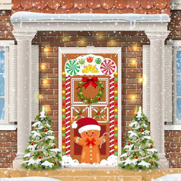 Christmas Gingerbread Man Vertical Hanging Flag Christmas Decor For Home 2024 Xmas Door Hanging Ornament New Year Gifts 2025XJ241029