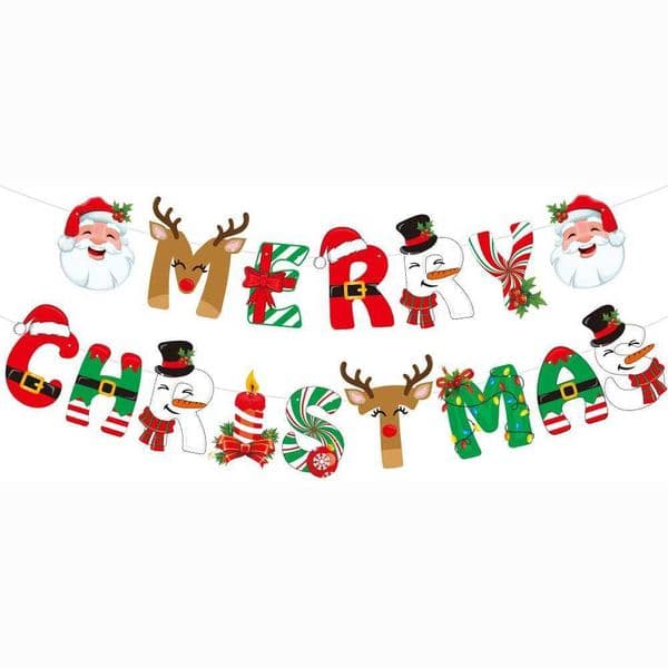 (1 Pcs) Merry Christmas Flag Pulling Christmas Banner Wall Decoration Sticker Graffiti Stickers New Year Decorations Sticker DIYXJ241029
