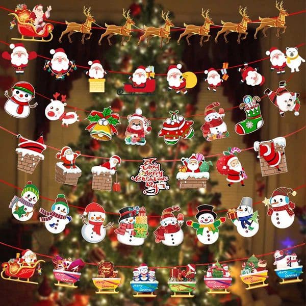 Christmas Tree Snowman Santa Claus Flag Navidad Xmas Noel Pendant Elk Banner Merry Christmas Decoration 2024 Happy New Year 2025XJ241029