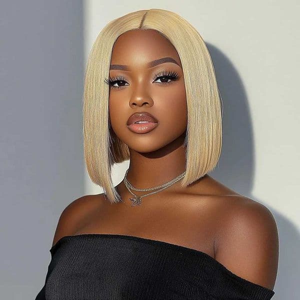 New Arrival Short Bob wig suitable for women golden 100% ready to wear 613 blonde colored hair wig 13X6X1 Bob lace front wig Z241028
