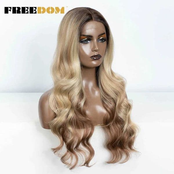 New Arrival Free 13X4 synthetic lace front wig suitable for womens body waves Ombre brown ginger lace wig heat-resistant role-playing wig Z241028