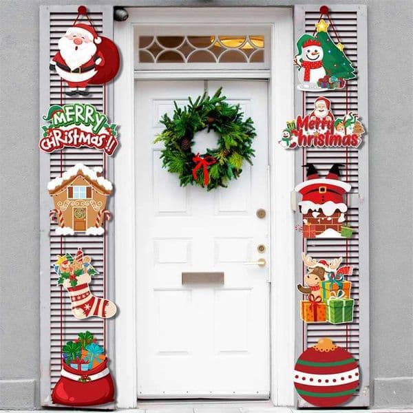 Merry Christmas 2024 Decorative Door Hanging Banner Santa Claus Snowman Elk Couple Christmas Decoration Home Christmas Celebration W241029