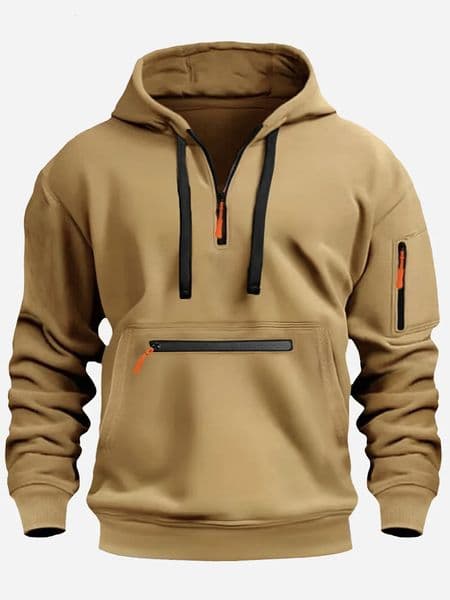 2024 Mens Hooded Sweater Leisure Sports Pullover Retro Harajuku Long Sleeve Zipper Multi-pocket Casual Loose Coat Street Wear 241028