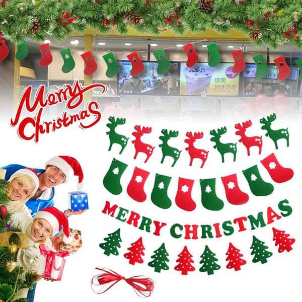 Christmas Banner Merry Christmas Garland Felt Hanging Bunting Christmas Ornaments for Home Navidad Noel Kerst Natal DecorationXJ241029