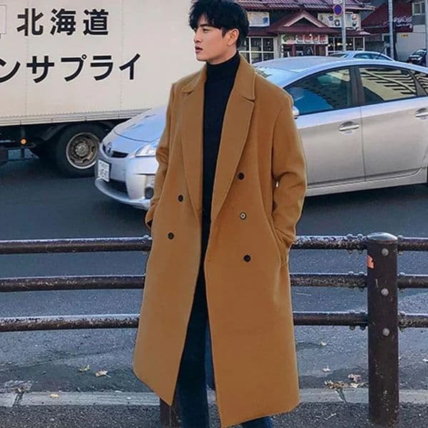 Mens Winter Korean Fashion Woolen Coats Mens Business Casual Slim Doublebreasted Solid Long Wool Windbreaker Trench Jackets 241024