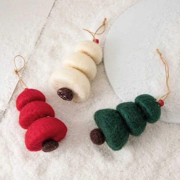 3pcs Plush Wool Felt Mushroom Christmas Pendant Accessories Pendant Ornament Gift Hanging Decoration Fireplace Tag Holiday PartyXJ241029