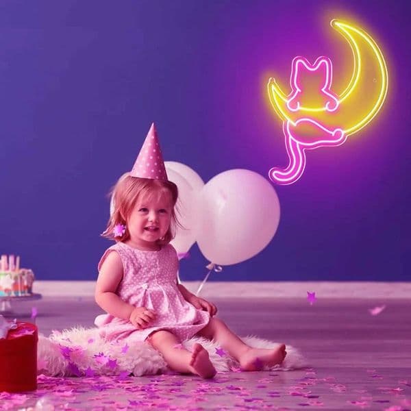 Cat and Moon Neon Signs Personalized neon signs for room wall decoration LED night lights home decor lights gifts for girls and boys X2412101