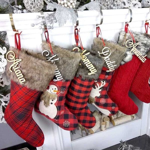 Christmas Stocking Name Tags Personalized Stocking Wood Letters Custom White Name Tags Christmas Rustic Country Farmhouse cutoutXJ241029