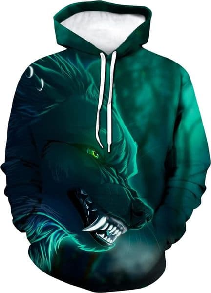 Hoodie for Mens Womens Mens Wolf Hoodie Autumn Winter Long Sleeve Pullover Animal Theme Sweatshirt Realistic Graphic Hoodie Graphic Fashion and leisure