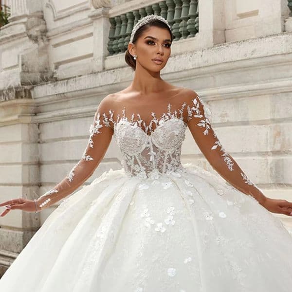 Wers Wedding 3D Dress 2024 Long Sleeve Sweetheart Ball Gown Princess Brides Plus Size Vestido De Noiva