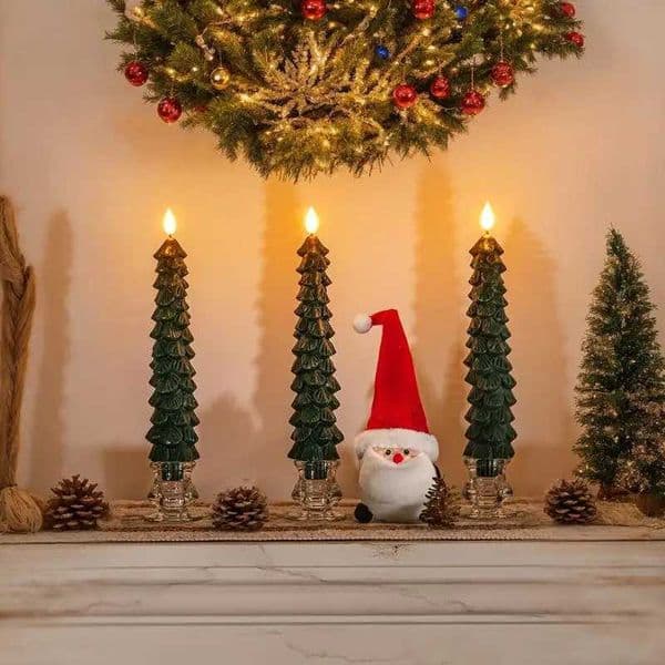 Christmas Candle Flameless Taper Candles for Christmas Trees Real Wax LED Battery Operated with Warm 3D WickXJ241029