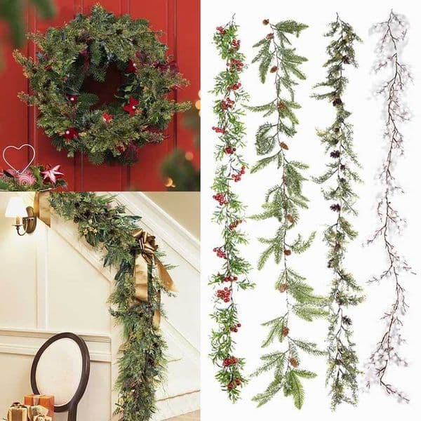Chrismas Wreath Artificial Rattan Floral Foliage Vine Garland Decorations Christmas Party Home Pine Tree Rattan Hanging OrnamentXJ241029