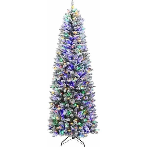 Prelit snowflake pencil ultra-thin Christmas tree 1308 PVC branch tip 350 color changing LED light metal bracket W241029