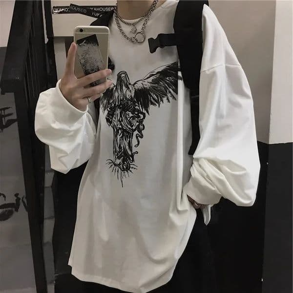T Shirt for Men Long Sleeve Tshirt Unisex Print Hippop High Street Baggy Vintage Tee Gothic Casual Y2k Tops Streetwear 241024