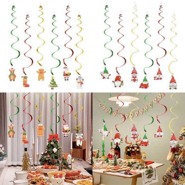 2023 Christmas Foil Spiral Pendants Ceiling Hanging Garlands Christmas Decoraitons for Home Navidad Decor New Year 2024 GiftsXJ241029