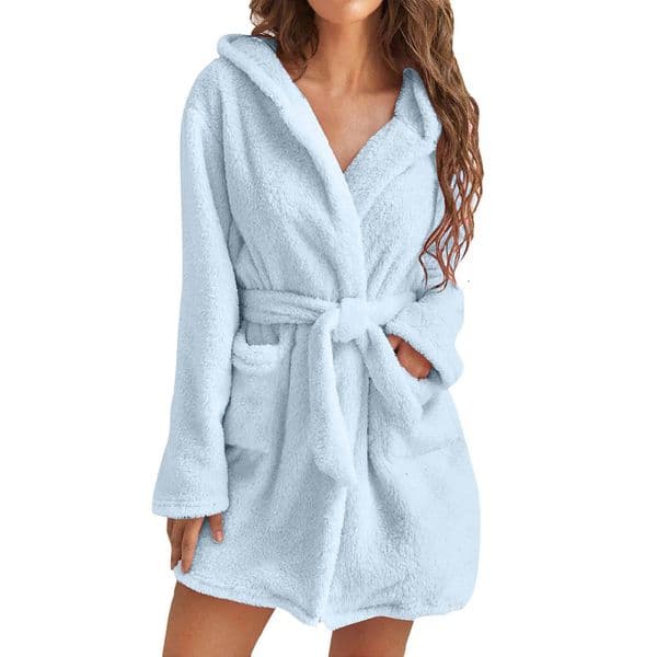2024 Designer Women's Solid Color Plush Pamas Bathrobe Casual Sexy Solid Color Hoodie Home Warm Women's Bathrobe