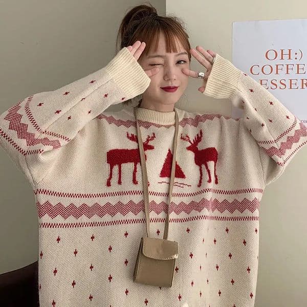 Womens sweater loose in autumn and winter thick Christmas deer sweater womens sweater 241030