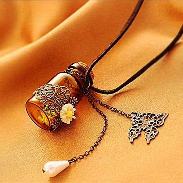 Hot 2014 New Daisy Wishing Bottle Long Leather Cord Necklace Necklaces & pendants