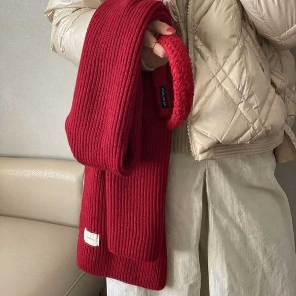 New Years Red Wool Scarf Winter Knitted Scarves Student Korean Warm Solid Color Shawl Accessories Thicken Winter Cashmere ScarfX241029