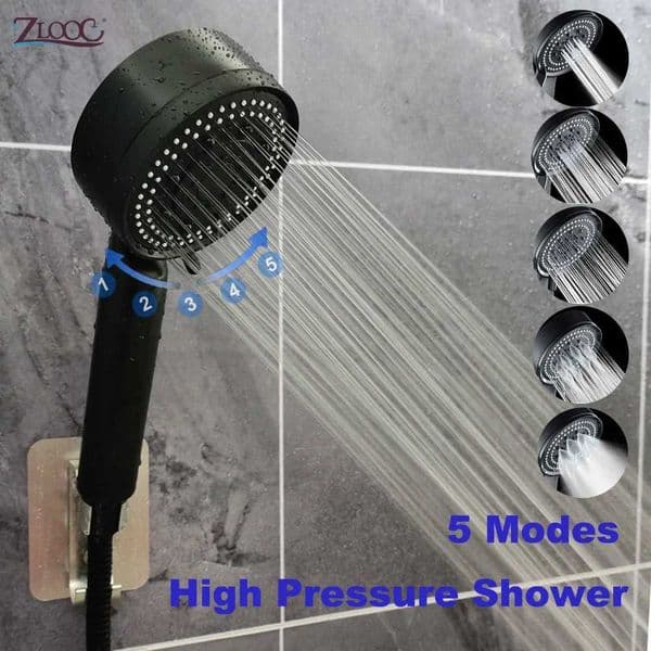 Zloog Black Shower 5 Modes Adjustable High Pressure Shower Water Saving Nozzle SPA Shower for Bathro Accessories M241030