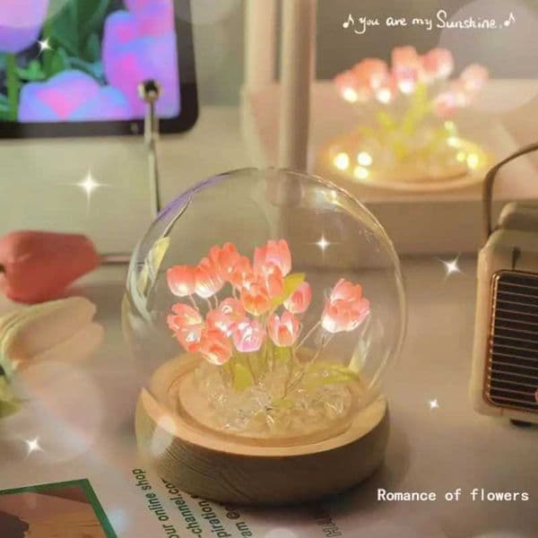 Artificial Tulip Flower Night Light Handmade DIY Bedside Lamp LED Night Lamp Bedroom Decor Christmas Birthday Gifts Table LampLX241030