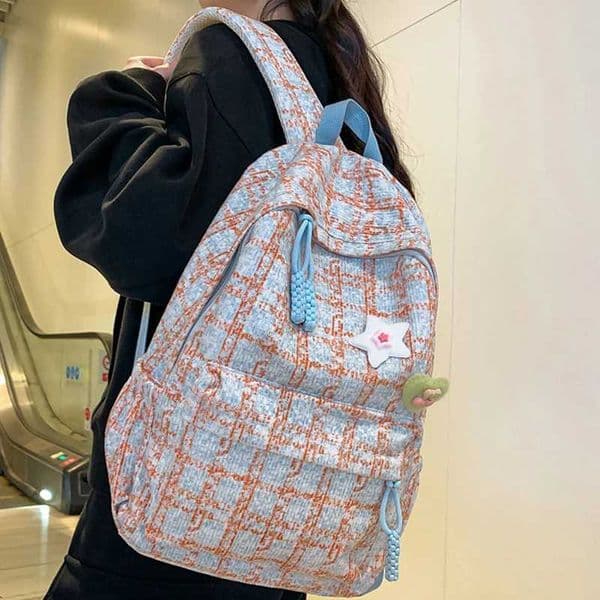 Women Kawaii Pink Teenager Nylon Laptop Lady Cute Book Bag Girl Trendy College Plaid Backpack Fashion Female Travel School Bags 241030