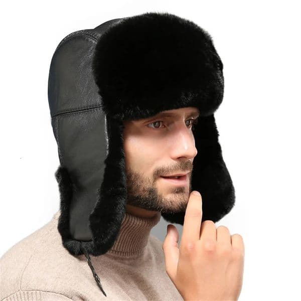 Bomber Hat Men Women Thick Warm Russian Ushanka Rex Rabbit Fur Hat Fashion Male Female Winter Sheepskin Earflap Ski Russian Cap 241030