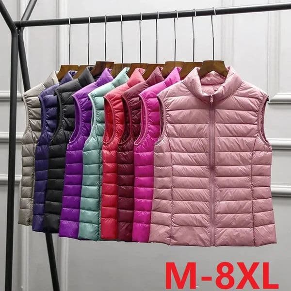White Duck Down Jacket Women Vest Autumn Winter Sleeveless Waistcoat Warm Lightweight Puffer Jacket Female Tops Outwear 8XL 241031