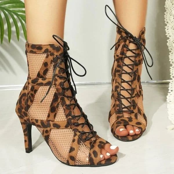 Female Shoes 2024 Peep Toe Womens Sandals Plus Size Party Sandal Women Lace Up Cover Heel Back Zip Thin Heels Mesh Modern Boots 241031