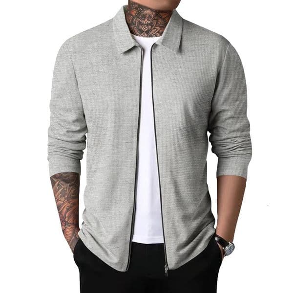 Mens Lightweight ZipUp Windbreaker Classic Crew Neck Stretch Polyester Jacket Ideal for SpringFall Casual Wear 241024