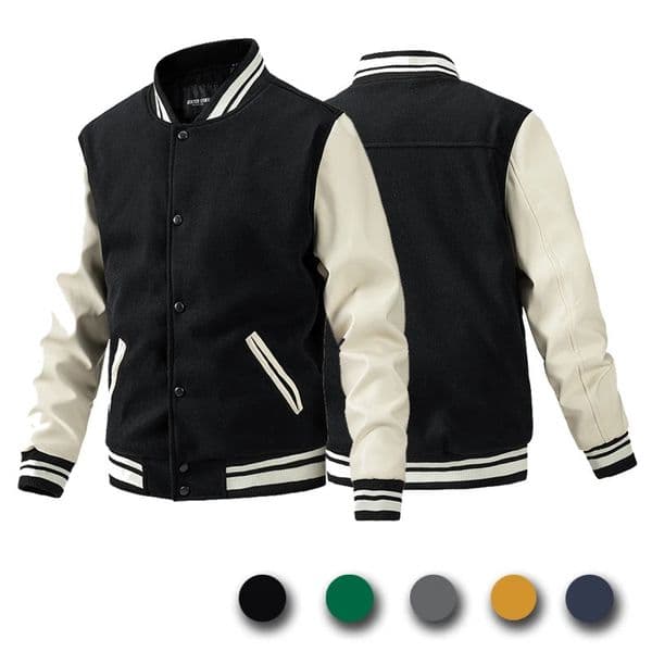 Classic Varsity Jacket Autumn Mens Casual Color Block Button Up Jacket For Spring Fall School Baseball 241031
