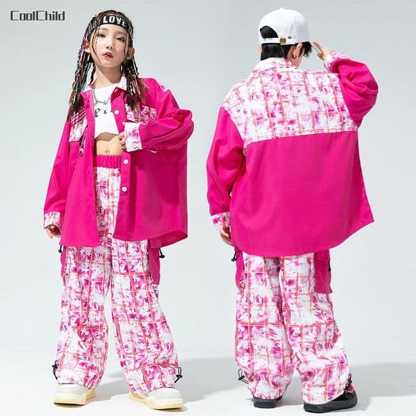 Hip Hop Girls Street Dance Jacket Contrast Cargo Pants Boys Shirt Joggers Clothes Set Kids Streetwear Child Jazz Costumes Outfit 241030