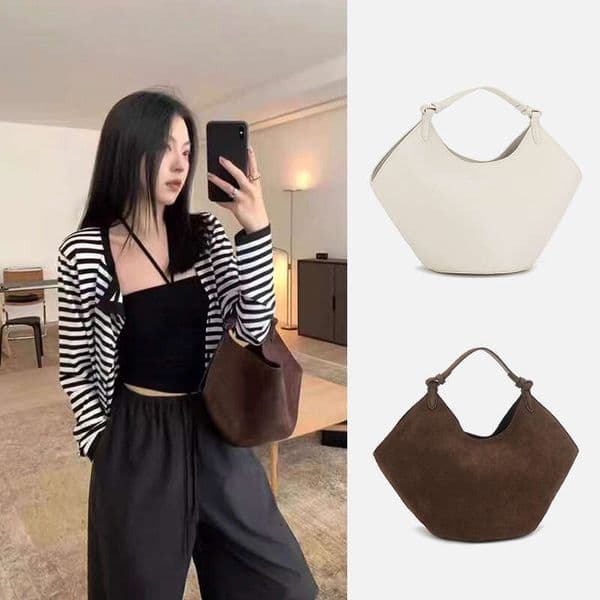 genuine leather suede tophandle casual commuting large capacity vegetable basket tote bags handbag shoulder bag for women