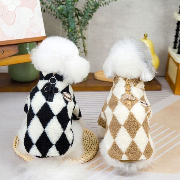Pet Dog Clothes Supplier Two Legs Fleece Clothes Autumn Winter New Plaid Zipper Coat for Small Sizes Dogs outwear
