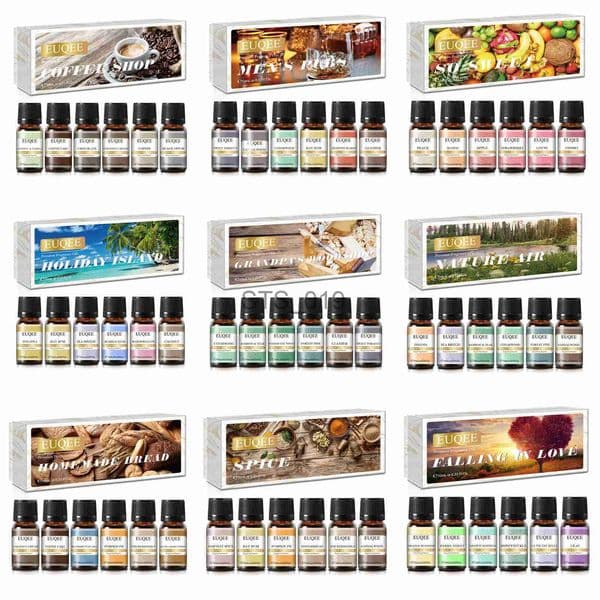 Luxury Incense EUQEE 6Pcs/Set Fragrance maquillaje Oil Gift Kit For Diffuser Coffee Bakery Harvest Spice Pumpkin Pie Forest Pine Sweet Fruit Perfume Oils L231 wxj