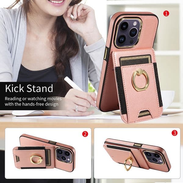 For IPhone 17 16 15 Promax Back Cover Case Apple 14 Wallet IPhone13 Finger Ring Holder Protective PU Leather Case Shockproof Phone Cases Insert Card