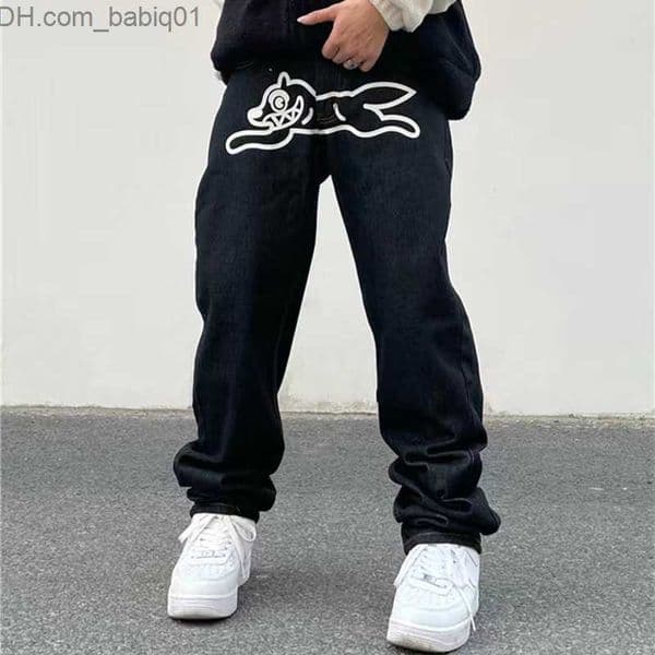 Men's Jeans Y2K Jeans Mens Hip Hop Ropa Dog Print Baggy Jeans Black Denim Pants 2023 Hot New Punk Rock Gothic Wide Leg Trousers Streetwear T230905
