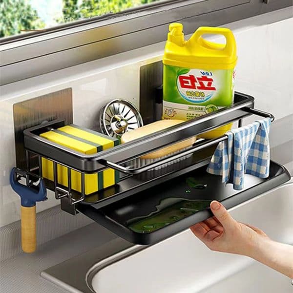2026 New Kitchen Storage Organization Space Aluminum Rack Sink Drain Sponge Organizer Hanging Soap Drainer Shelf Basket Bathroom Shampoo She