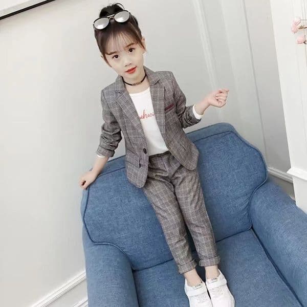 Fashion Girl Outfits 2023 Autumn Winter Tops Skirt Tops Pant Baby kids Formal Teenagers Plaid Jacket Blazer Children Clothes R230814