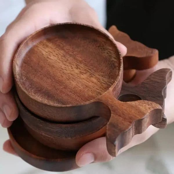 DHL Creative Wooden Sauce Dishes Cartoon Fish Shaped Dipping Bowl Natural Wood Seasoning Plates Snack Appetizer Serving Tray Wholesale