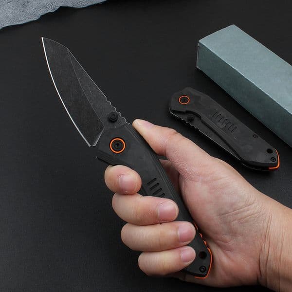 CK6280 Pocket Folding Knife 8Cr13Mov Black Stone Wash Blade Carbon Fiber Stainless Steel Handle Outdoor Camping Hiking Survival Knives knife with Retail Box