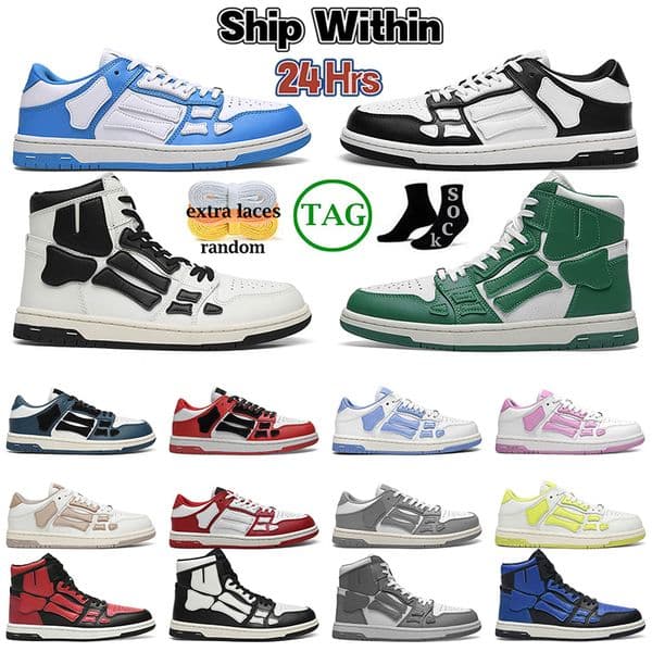 2025 Women Men Skelet Bones Runner Running Shoes Designer Skel Top Low Skel Skeleton Zapatos Trainers Sports Retro Black White Genuine Leather Sneakers Big Size 36-44
