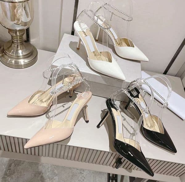 Fashion women's formal shoes designer shiny transparent diamond crystal buckle exquisite toe sexy party sandals with box and dust bag EU35-42