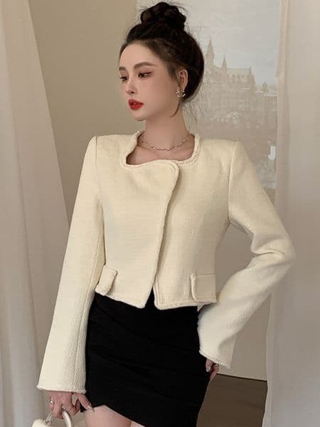 Women's Jackets Autumn Winter Fashion Elegant Women Coat Tweed White Vintage Button Cardigan Short Slim Tops Jacket Blazer Ladies Mujer Outwears 230912
