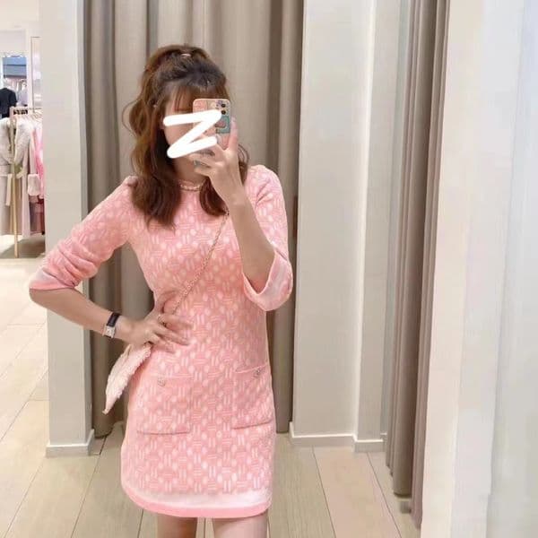 Maje Half Sleeved Floral Dress Round Neck Fit Knit Mini Dress for Women