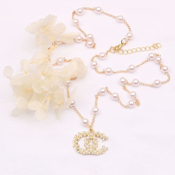 Designer Brand Women Double Letter Pendant Necklaces Gold Plated Necklace Wedding Gift